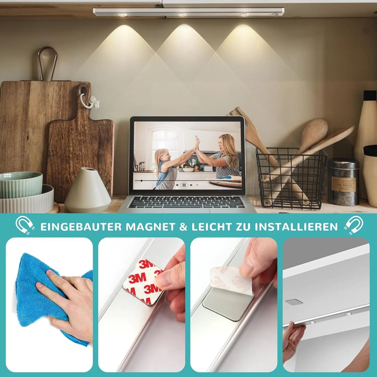 AutoGlow Motion Activated Under Cabinet LED Light – Wireless Rechargeable Closet Light with Sensor Detection for Home, Kitchen & Stairs